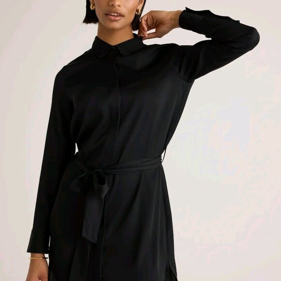 NWT Quince Washable Stretch Silk Shirt Dress. Medium. Black. Perfect Condition. - Picture 11 of 16